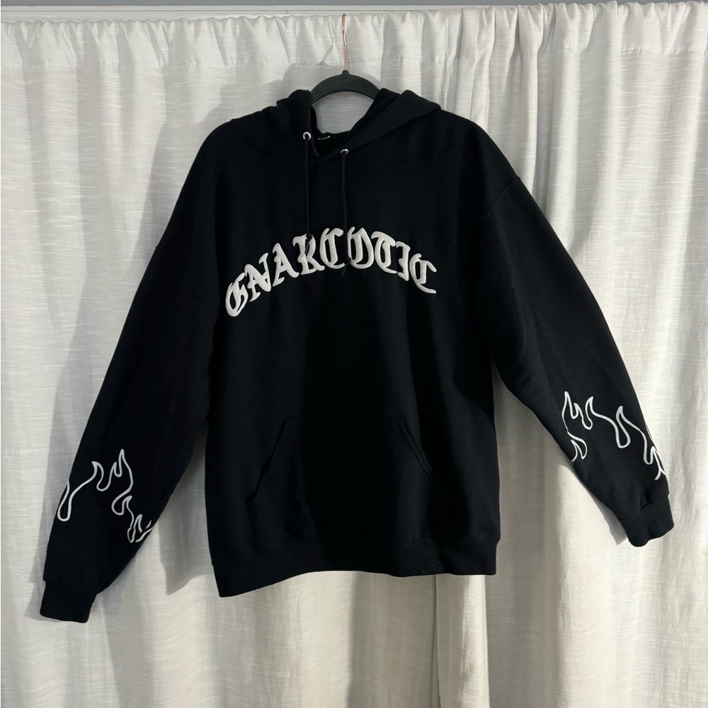 Gnarcotic Black Hoodie with White Flame Design